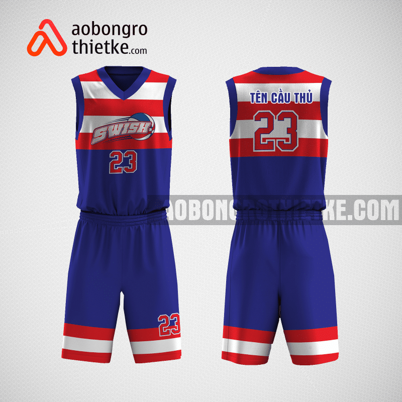 Mẫu quần áo bóng rổ thiết kế màu xanh đỏ Swish ABR1