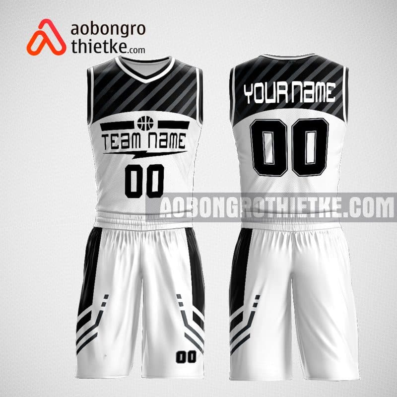 Mẫu đồng phục bóng rổ thiết kế màu trắng mix đen ABR60