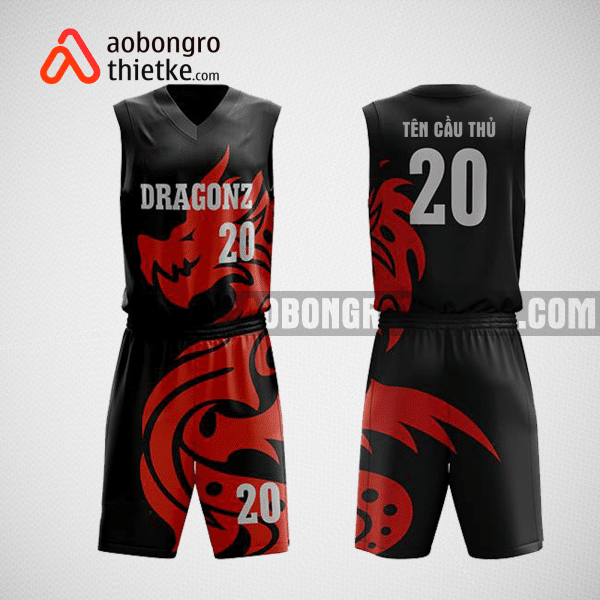 Mẫu quần áo bóng rổ thiết kế màu đen đỏ dragon ABR81