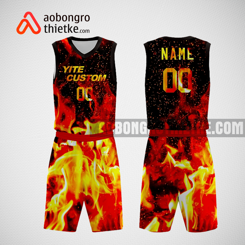 Mẫu quần áo bóng rổ thiết kế màu đen fire ABR257