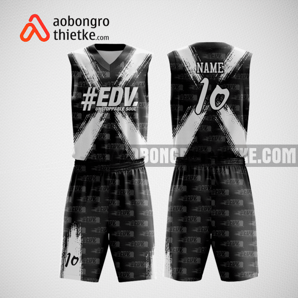 Mẫu quần áo bóng rổ thiết kế màu đen trắng edm ABR223