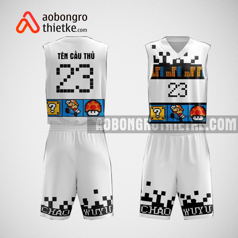 Mẫu quần áo bóng rổ thiết kế màu trắng đen Mario ABR117