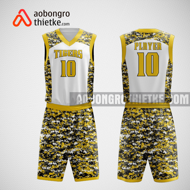Mẫu quần áo bóng rổ thiết kế màu trắng vàng Tiger ABR76