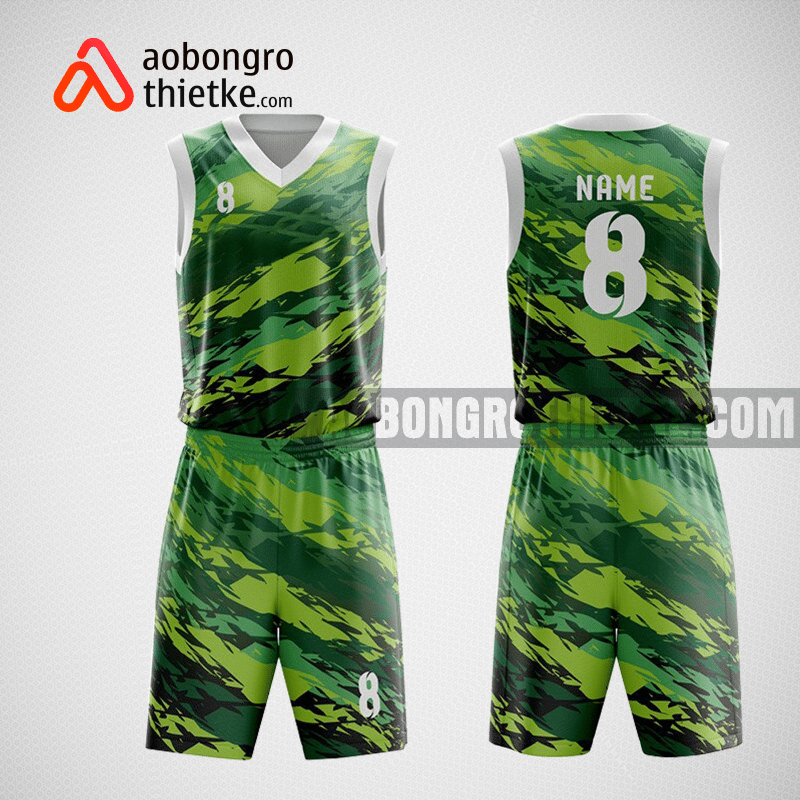 Mẫu quần áo bóng rổ thiết kế màu trắng xanh GREEN ABR74