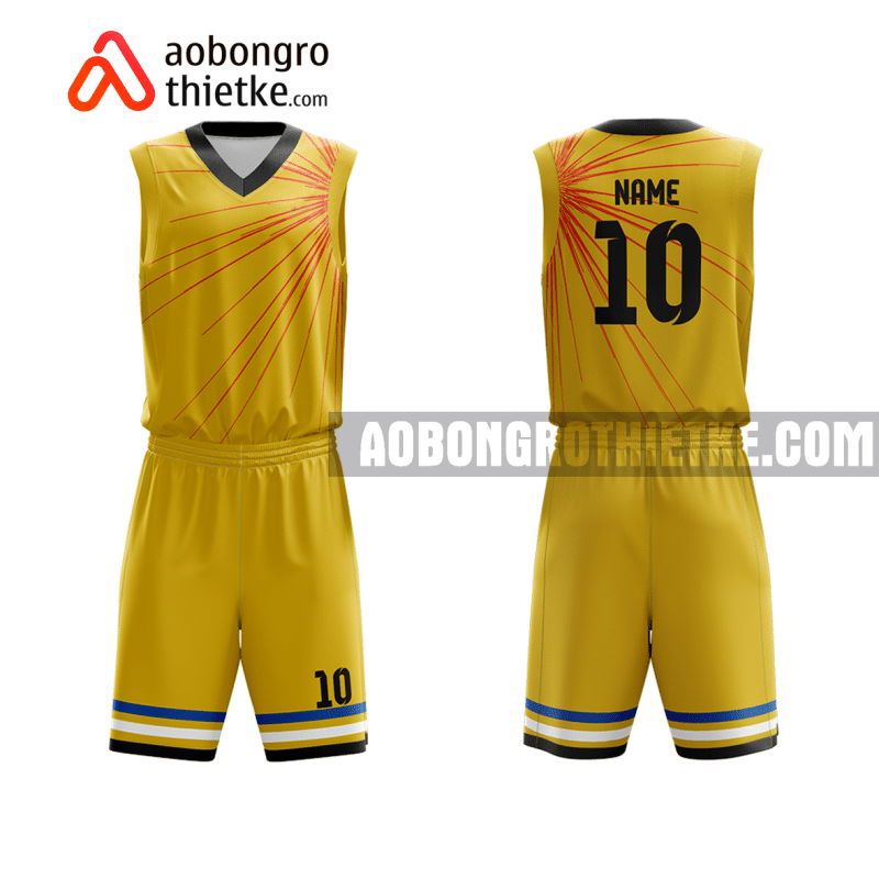Mẫu quần áo bóng rổ THPT Nguyễn Gia Thiều màu vàng in nhanh ABR806