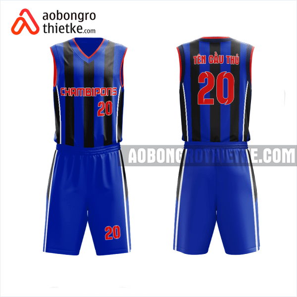 Mẫu đồng phục bóng rổ Trường THPT Nguyễn Hữu Thọ màu xanh dương thiết kế ABR957