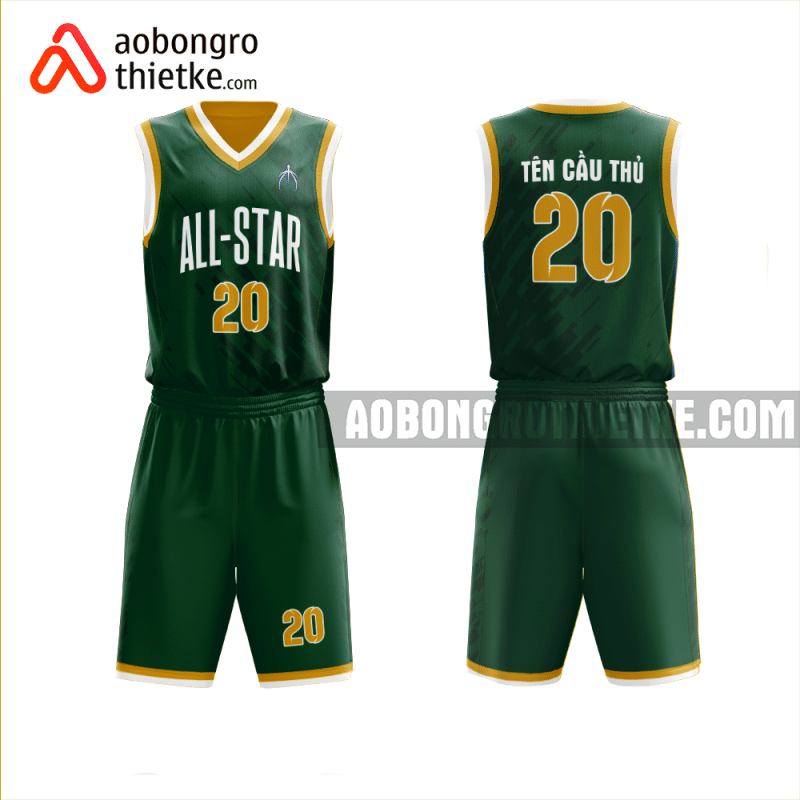 Mẫu trang phục thi đấu bóng rổ Trường THPT Ngô Gia Tự màu xanh lá thiết kế ABR971