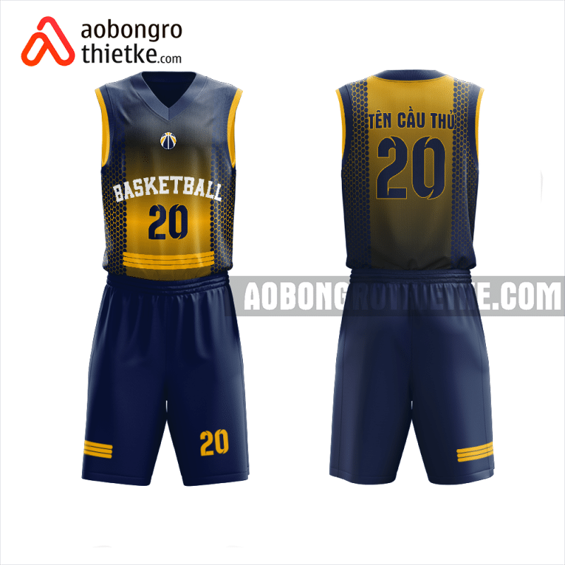 Mẫu trang phục thi đấu bóng rổ Trường THPT Võ Thị Sáu màu vàng thiết kế ABR987