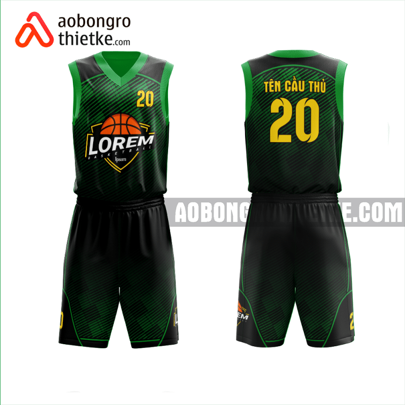 Mẫu trang phục thi đấu bóng rổ Trường THPT Bình Tân màu xanh lá thiết kế ABR1003