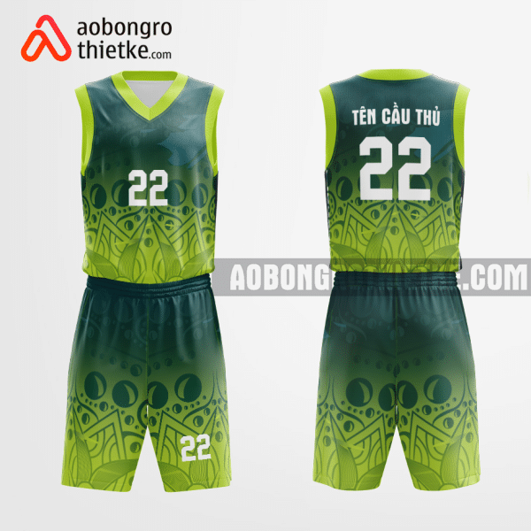 Mẫu quần áo bóng rổ Trường THCS - THPT Bắc Ái màu xanh lá thiết kế ABR1191